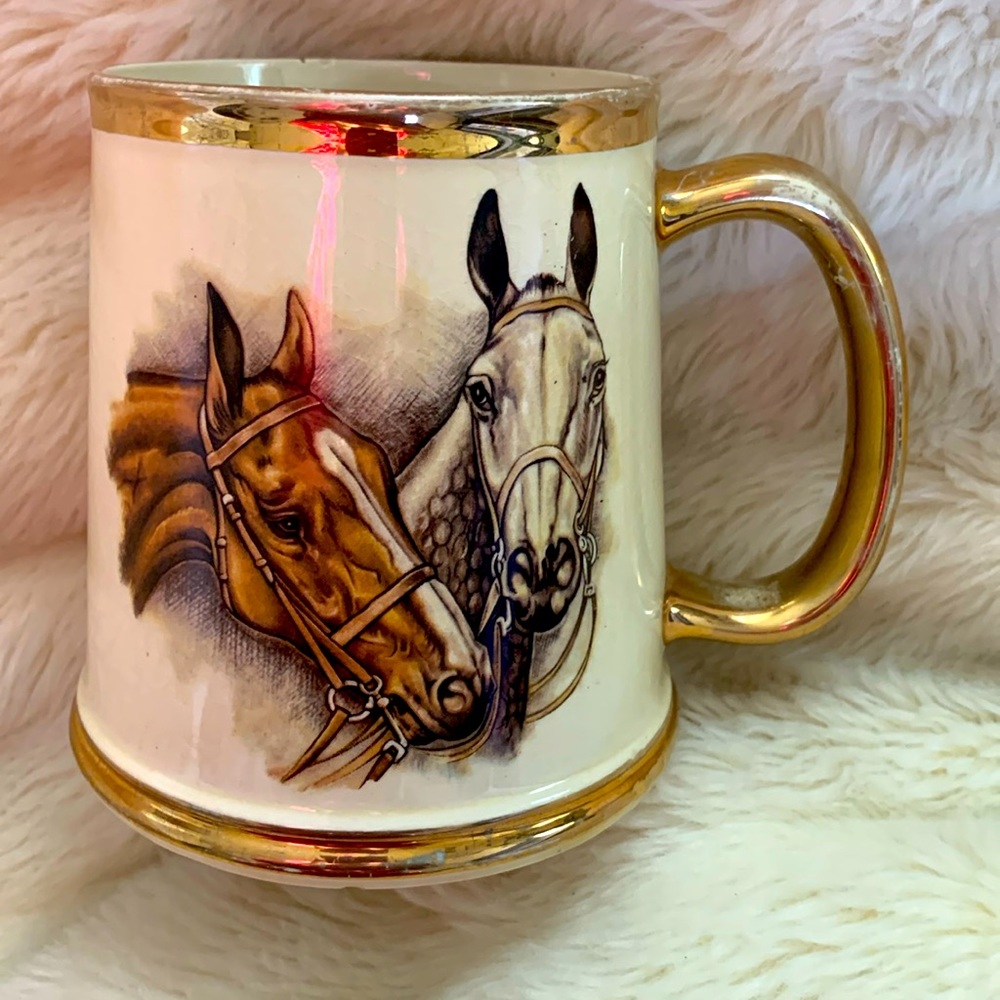 Vintage mug with horses gold trim